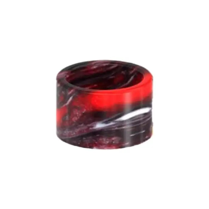 Cylindrical resin drip tip with swirled red and black coloration.