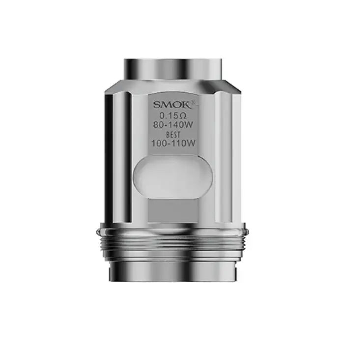 Metallic vaping coil or atomizer head with engraved specifications.