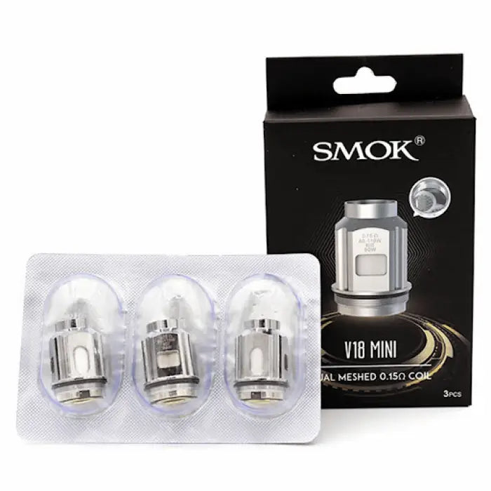 Replacement coils for a SMOK vaping device, packaged in a box and blister pack.