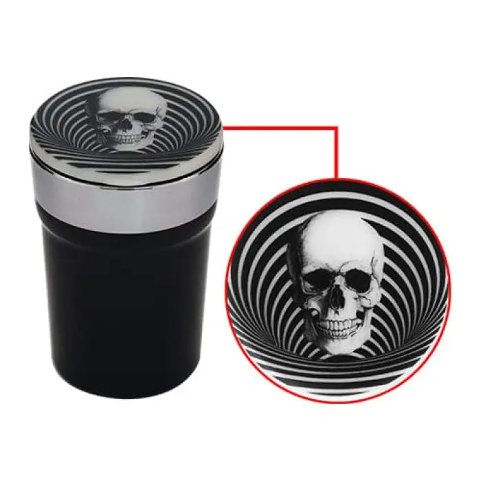 Travel mug with a skull design on the lid.