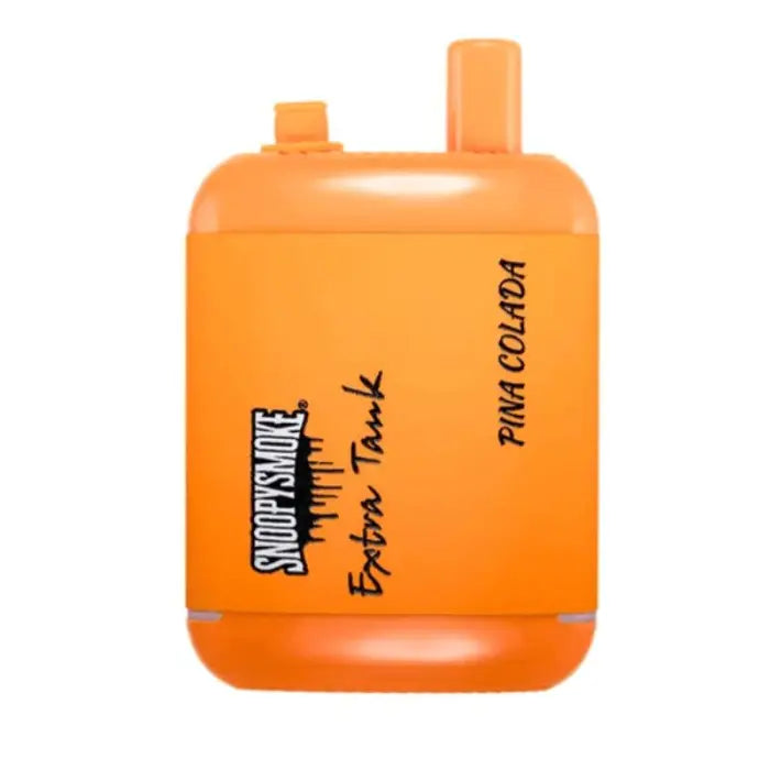 Bright orange plastic gas canister with ’Snowpiercer’ and ’Pina Colada’ text printed on it.