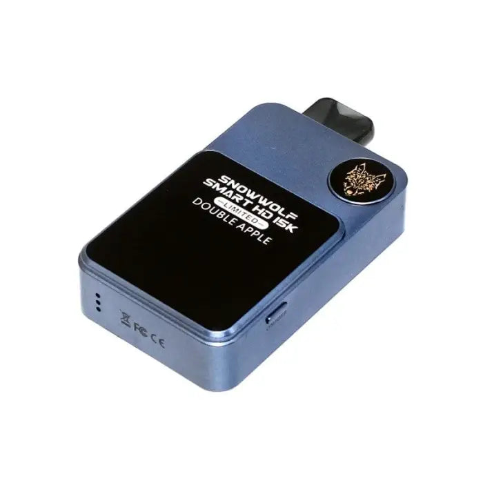 Portable breathalyzer device with a blue and black casing.