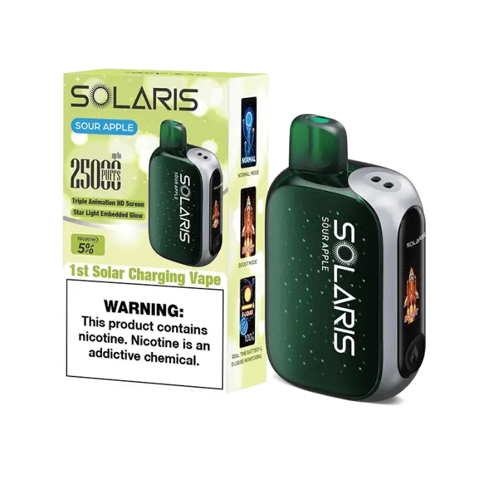 Solar-powered vaping device with green and white casing.