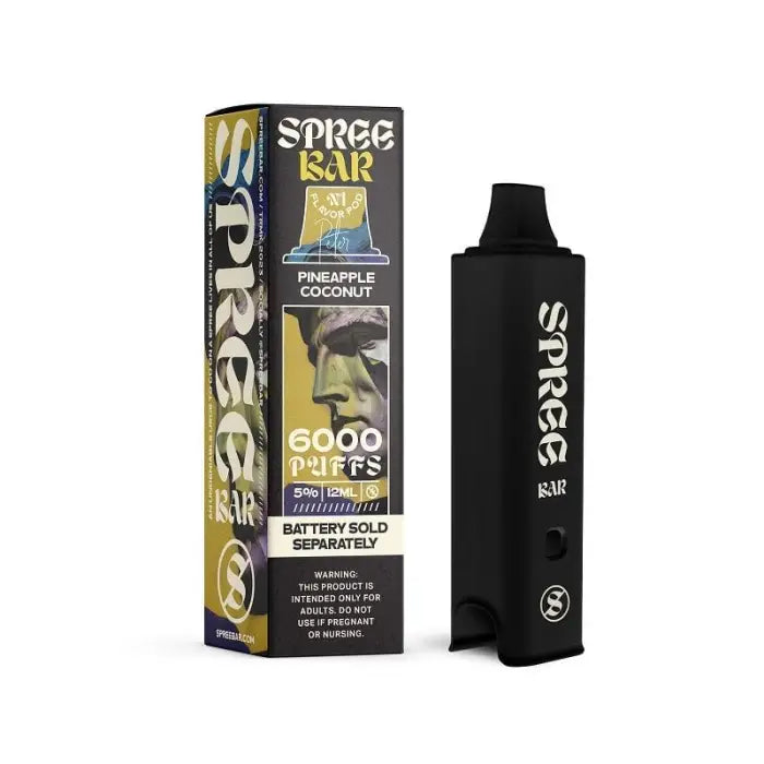 Disposable vape device with packaging featuring pineapple coconut flavor.