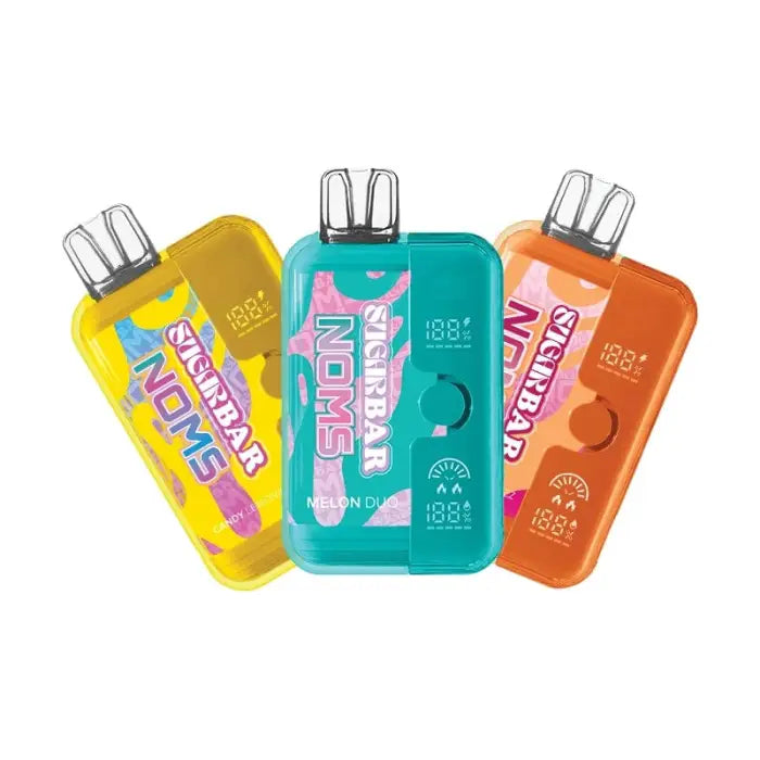 Colorful reusable ice pop molds in yellow, teal, and orange with brand names printed on them.