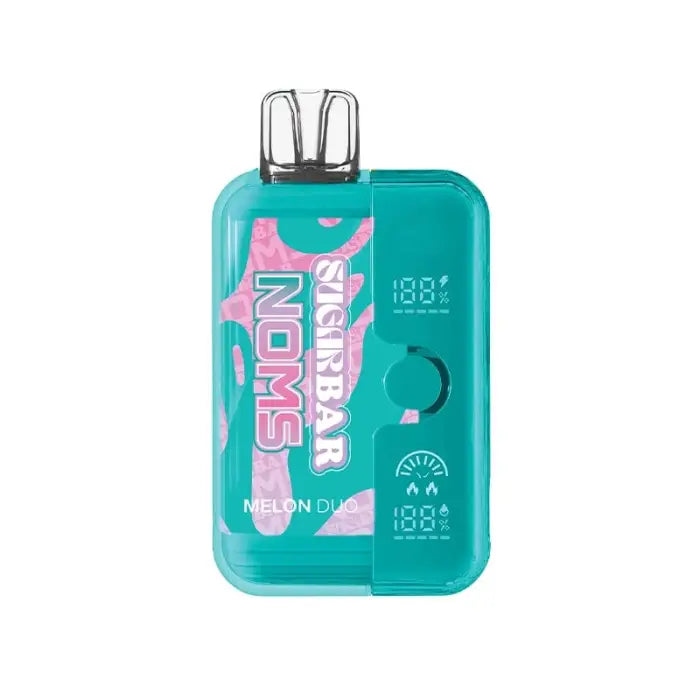 Teal and pink disposable vape device with ’SNOBAR’ branding.