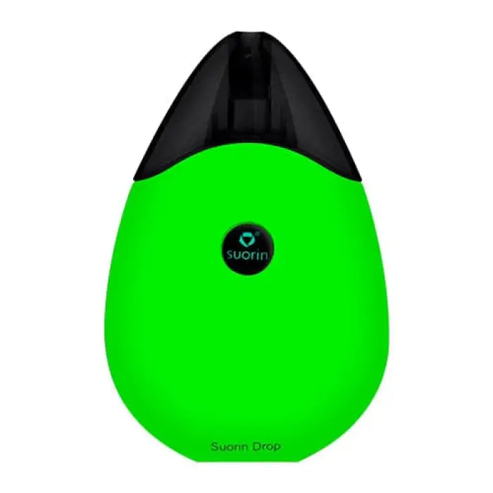 Bright green teardrop-shaped electronic device with a black tip and circular logo.