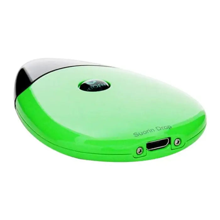 Oval-shaped green and white electronic device with a USB port and button.