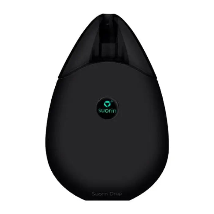 Black teardrop-shaped electronic device with a small green circular logo.