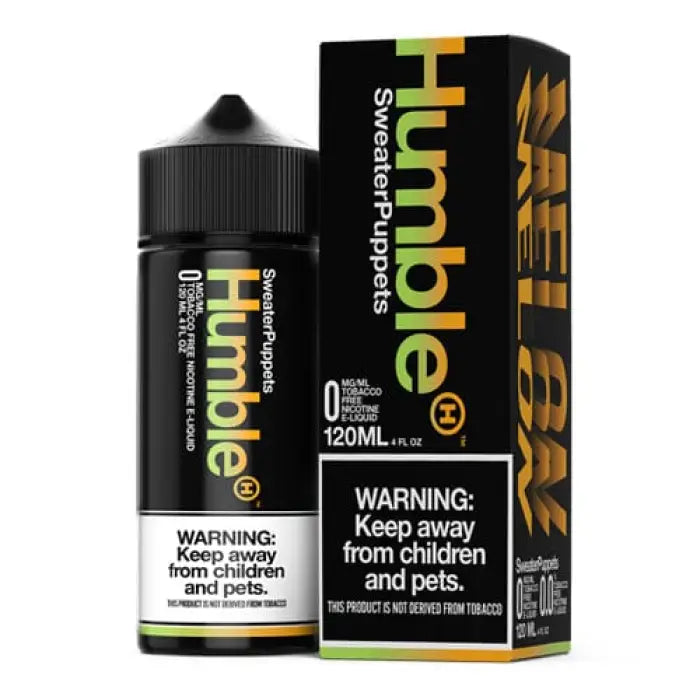 E-liquid bottle and packaging for a vaping product called ’Humble’.