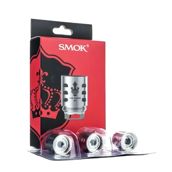 Vaping coil replacement pack from the SMOK brand, featuring a red and black box and three visible coil units.