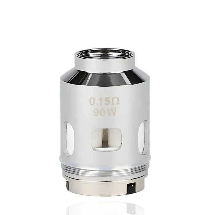 Metallic vaping coil or atomizer head with visible resistance markings.