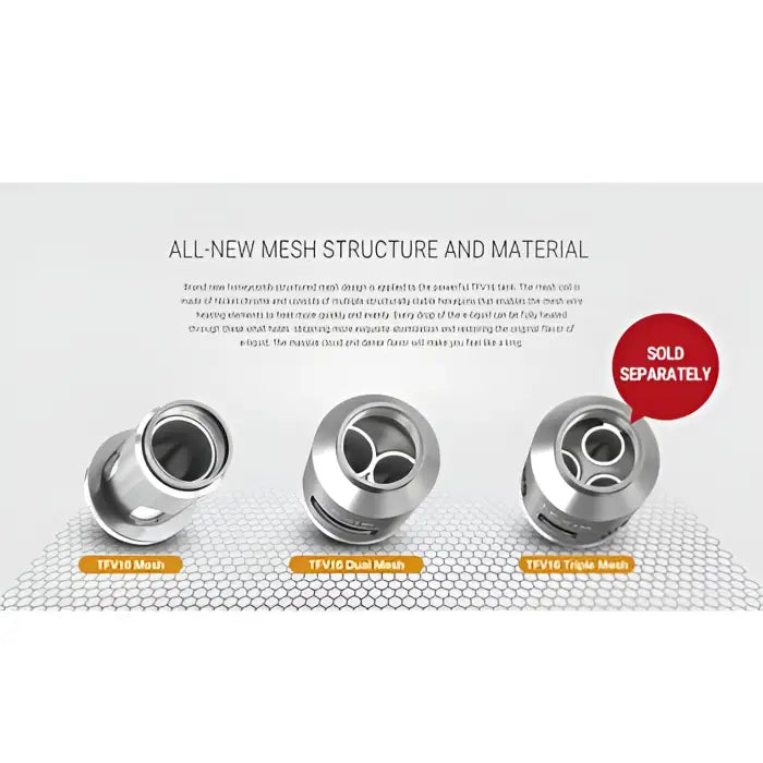 Three metallic mesh coils or atomizer heads for vaping devices.