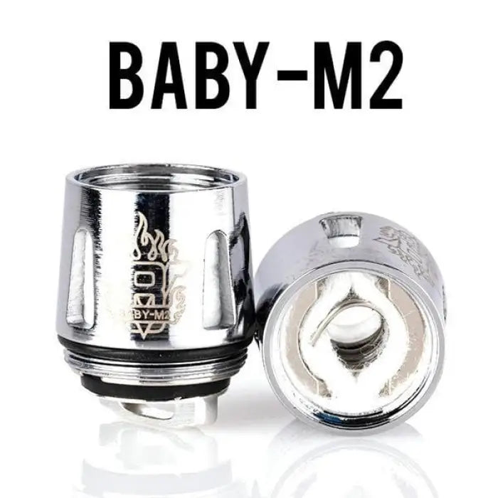 Replacement coil heads for a vaping device labeled ’BABY-M2’’.