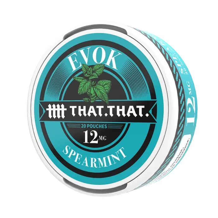 Circular tin of LYFT spearmint nicotine pouches with teal and black branding.