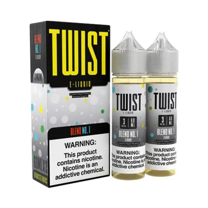 E-liquid product called ’Twist’ with packaging and bottles displayed.