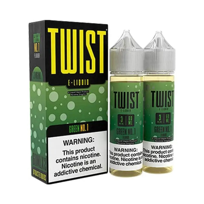 E-liquid or vape juice product called ’Twist’ with green packaging and bottles.