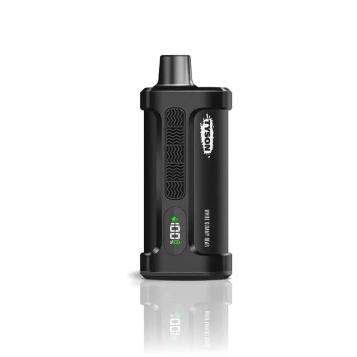 Black electronic vaping device with a digital display.