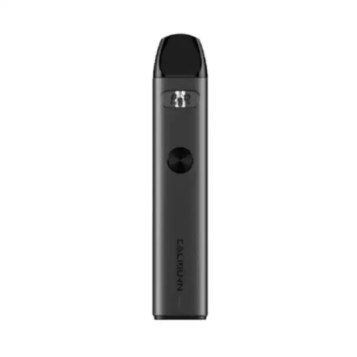 Sleek, dark gray electronic vaping device with a cylindrical shape.