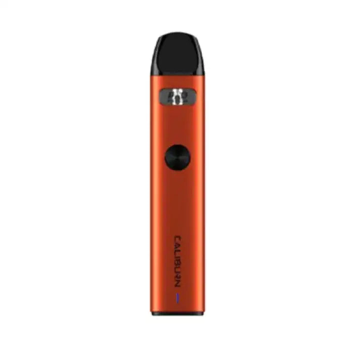 Orange cylindrical vape pen or e-cigarette device with a black mouthpiece.