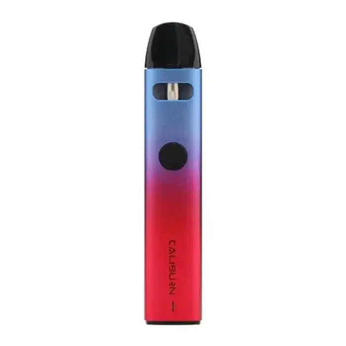 Colorful vape pen or e-cigarette device with a gradient blue-to-red body.