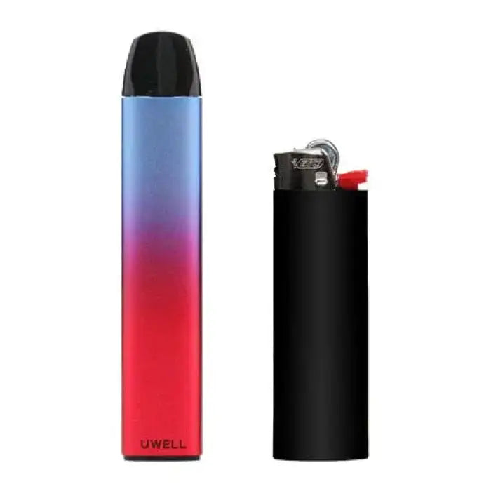 Colorful electronic cigarette or vape pen with a gradient blue-to-red body.