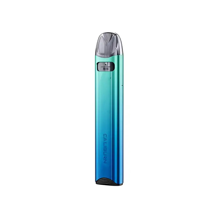 Sleek e-cigarette or vape pen with a gradient teal-to-blue color scheme.