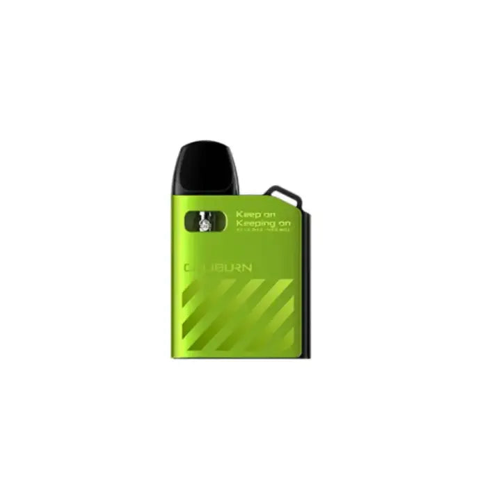 Bright green rectangular electronic vaping device with a black mouthpiece.