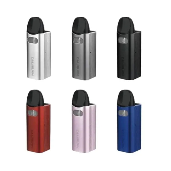 Electronic cigarette or vaping devices in various colors.