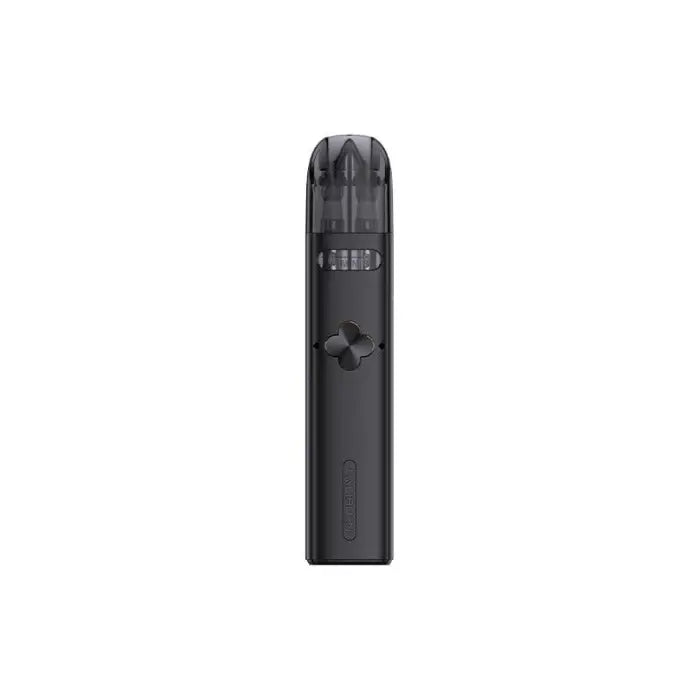 Sleek black electronic vaping device with a minimalist design.