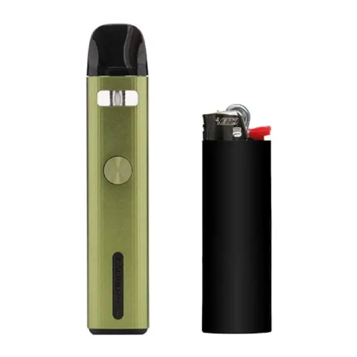 Olive green electronic vaping device or e-cigarette.