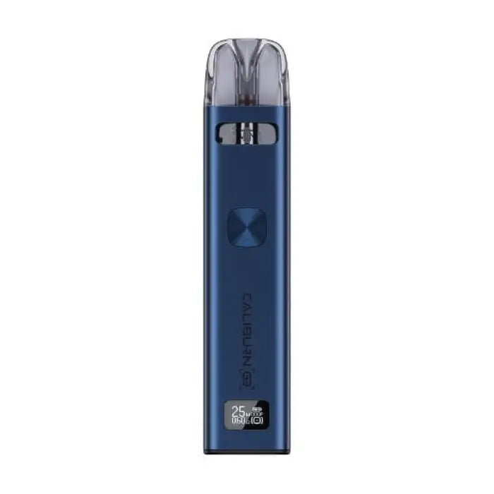 Blue electronic vaping device with a sleek, rectangular design.