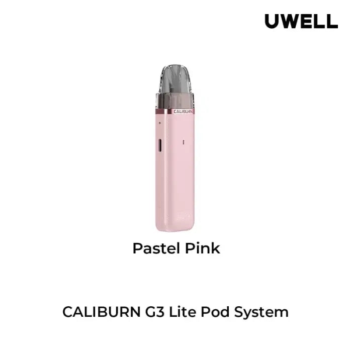 Pastel pink electronic vaping device with a cylindrical shape and metallic accents.