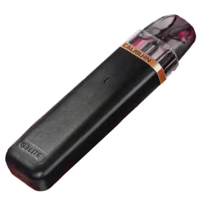 Sleek black electronic cigarette or vaping device with a transparent mouthpiece.