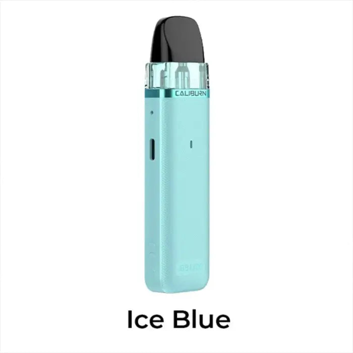 Sleek, light blue electronic vaping device labeled ’Ice Blue’ underneath.