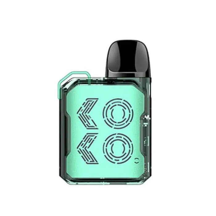 Teal and black electronic vaping device with ’KOKO’ printed on its side.