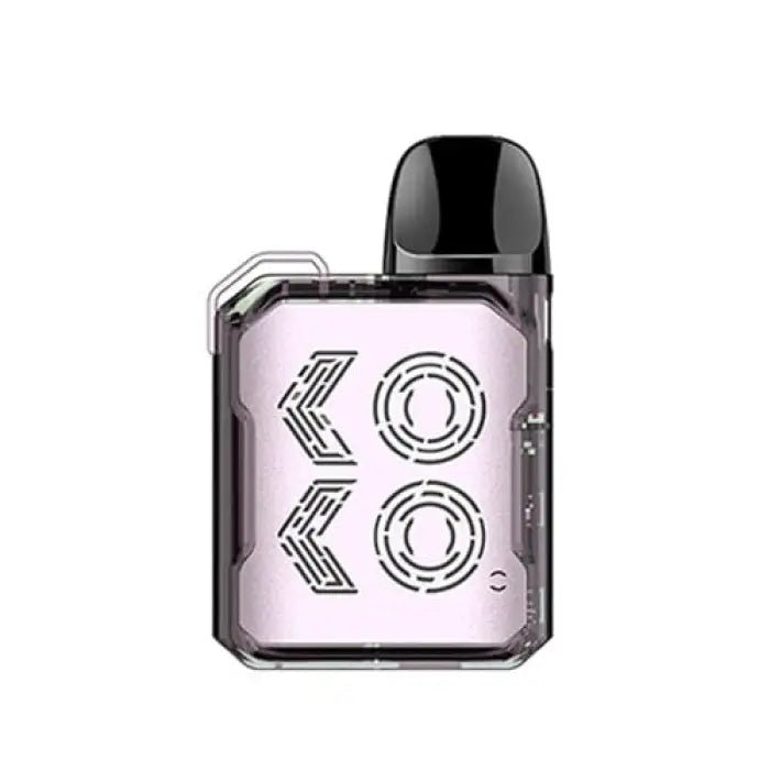 Sleek electronic vaping device with ’KOKO’ branding on a pink-tinted display panel.