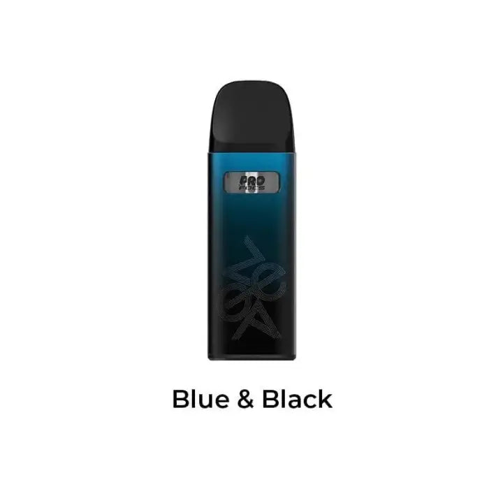 Sleek electronic vaping device in blue and black color scheme.