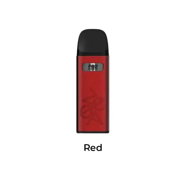 Red and black rectangular electronic vaping device.