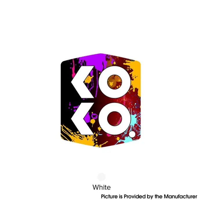 Colorful 3D cube-shaped logo with ’KOKO’ text in bold white letters against a vibrant splattered paint design.