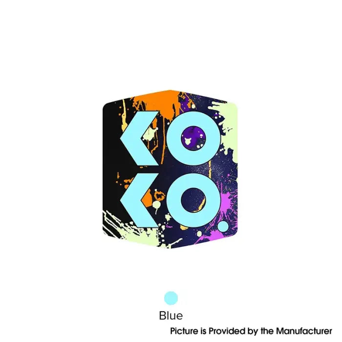 Colorful box-shaped logo design featuring the letters ’KOKO’ in vibrant hues and splatter effects.