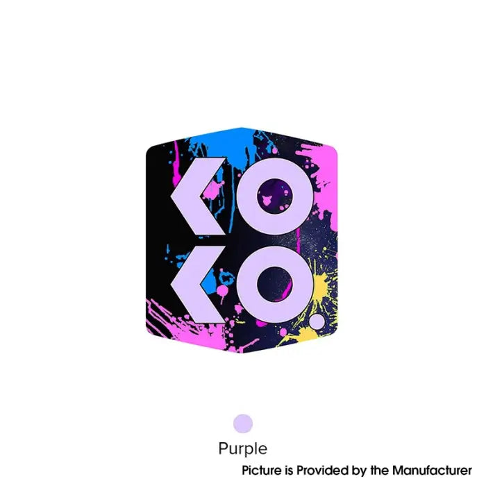 Colorful cube-shaped device with ’KOKO’ text and splatter paint design.