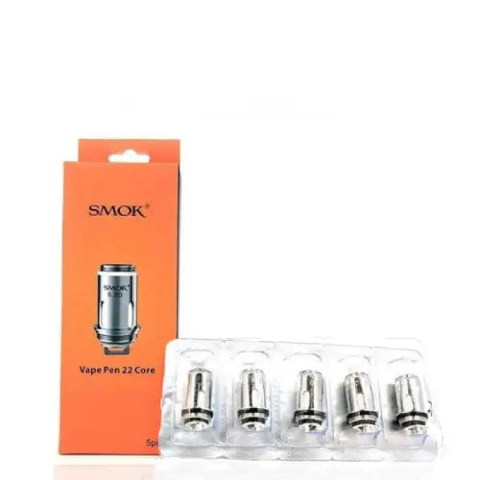 Vape coils in orange packaging with a clear plastic display of five individual coils.