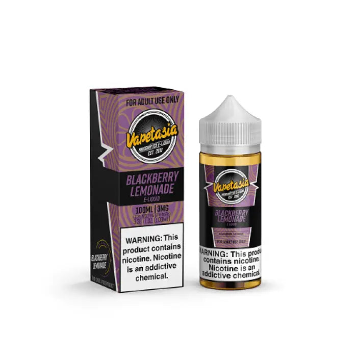 Bottle and packaging of Vapetasia Blackberry Lemonade e-liquid.