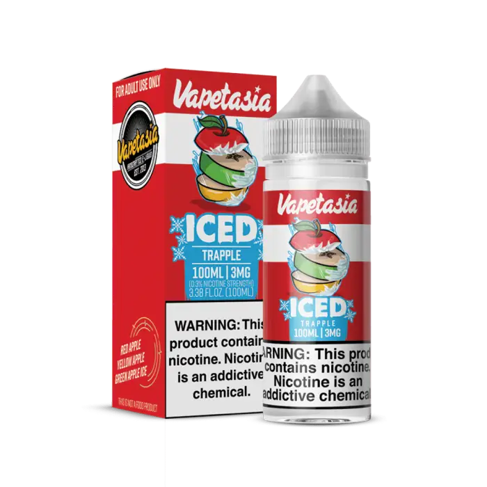 E-liquid bottle and packaging for Vapetasia Iced Pineapple flavor.