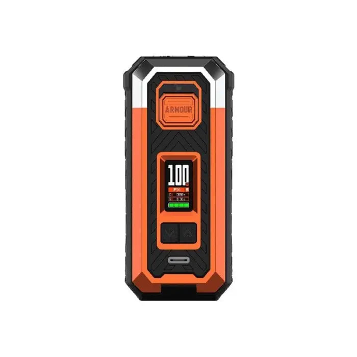 Rugged orange and black digital laser distance measuring tool with an LCD display.