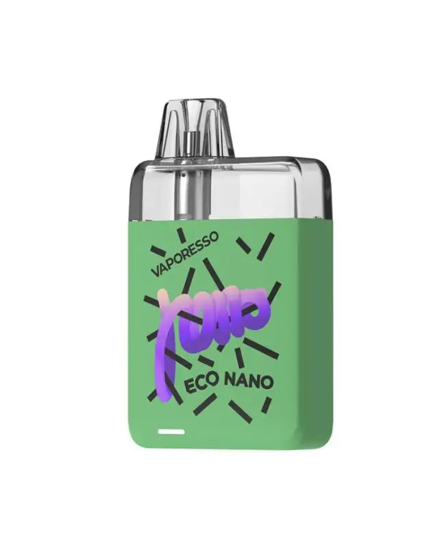 Vaporesso Eco Nano vaping device with a green body and purple logo.