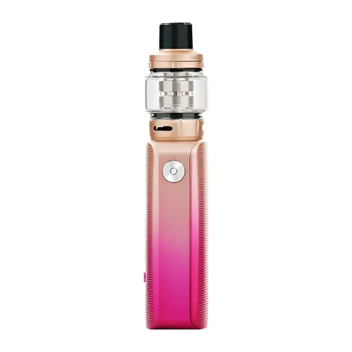 Vape pen or e-cigarette device with a gradient rose gold to pink color.