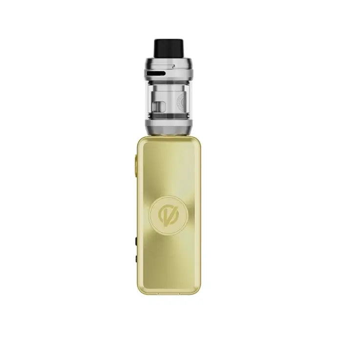 Pale yellow electronic vaping device with a silver tank attachment.