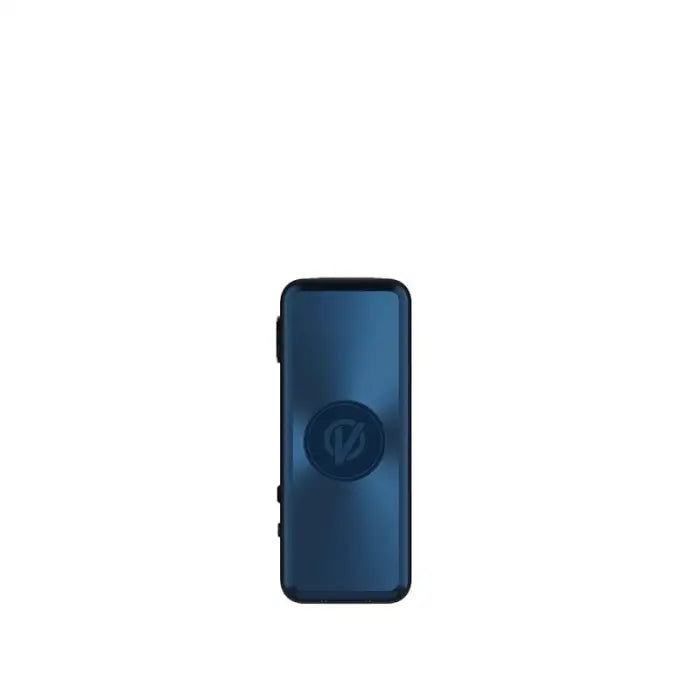 Blue rectangular electronic device with a circular logo.